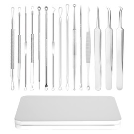 LOPHE Blackhead Remover Tool Kit, 15PCS Pimple Popper Tool Kit Stainless Steel Comedone Extractor Tweezers Acne Needle Pimple Popping Kit for Removing Pimple Blackheads Zit on Forehead Facial Nose