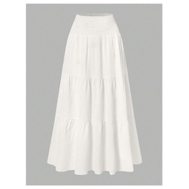 SOLY HUX Women's High Waisted Summer Boho A Line Tiered Maxi Skirt Flowy Long Ruffle Skirts Plain White Large