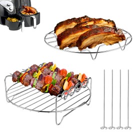 Stainless Steel Round Air Fryer Racks Set for Ninja AF100UK, AF160UK, 15-in-1 Multi-Cooker OL750UK, OP500UK OL550UK, COSORI 5.5L, Round Airfryer Rack with 4 Skewers.