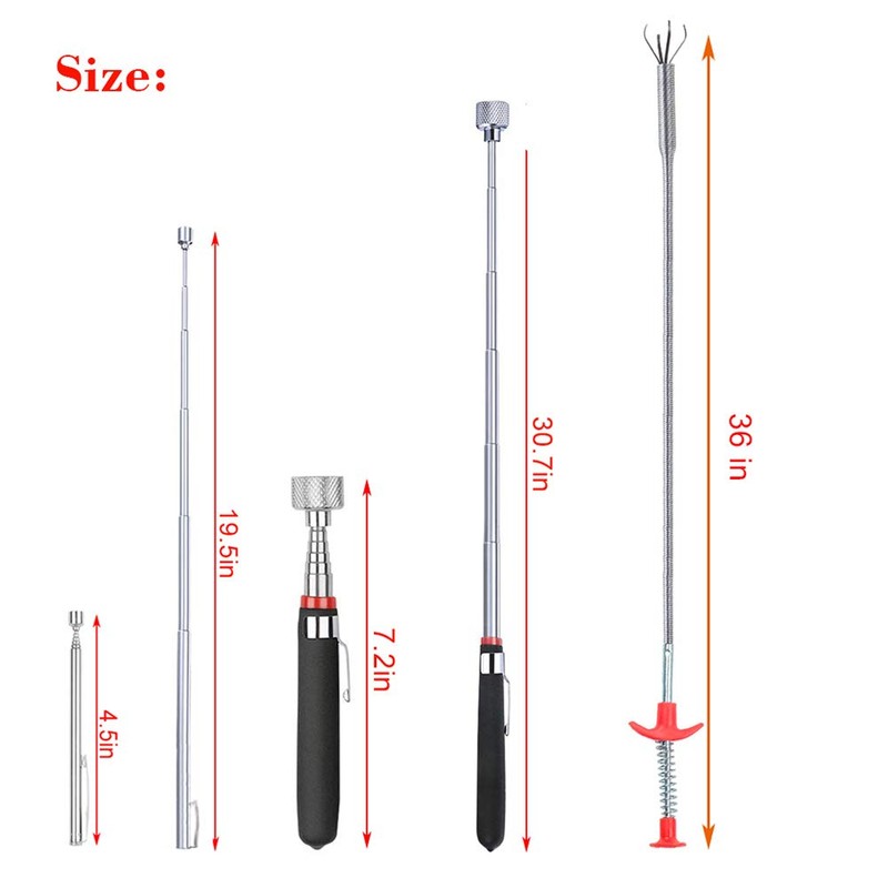 4 Pack Telescoping Magnet Pick-up Tool Set - Retrieving Pickup
