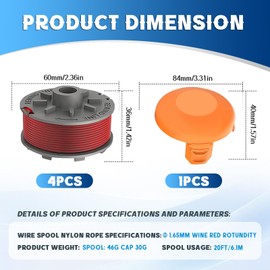 CHIHOLEN Pack of 4 Grass Trimmer Line Spool Compatible with 5364-20, Replacement Thread Spool for Gardena Turbo Trimmer SmallCut 2401, Diameter 1.65 mm 6.1 m, with Spool Cover 5328-20 (4 Spools + 1