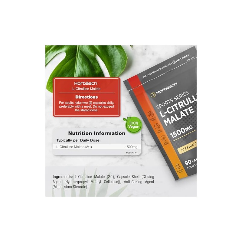 L Citrulline Malate Capsules | High Strength 1500mg Supplement for