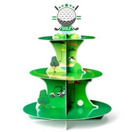 Salovio 3 Tiers Golf Cupcake Stand Golf Course Birthday Party Cardboard Cupcake Holder Decorations Sport Party Dessert Tower Golf Theme Party for Boy Girl Party Supplies