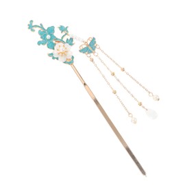 Gatuida Ancient Style Elegant Flower Tassel Hairpin Vintage Floral Pin Chinese Style Hair Accessories Ponytail Updo Bun For Thin Thick Hair Blue