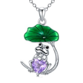 LONAGO Frog Necklace for Women 925 Sterling Silver Cute Frog with Birthstone Pendant Necklace, Sterling Silver, Cubic Zirconia