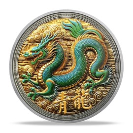 BHealthLife Azure Dragon Challenge Coin - Chinese Qing Long with Yin-Yang and Bagua Symbol - Symbol of Strength, Balance, and Protection in Eastern Philosophy