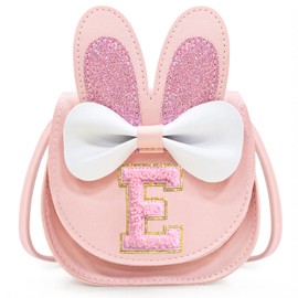 Idefair Toddler Purse for Girls, Birthday Gift for 3 4 5 6 7 8 9 10 Kids Mini Crossbody Bag, Bunny Wallet Shoulder Bags (Pink, Letter E)