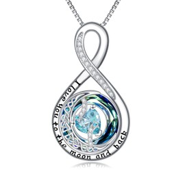 TOUPOP Aquamarine Necklace for Women March Birthstone Jewelry Infinity Moon Star Pendant Necklaces Anniversary Birthday Gifts for Her Wife Girlfriend Mom