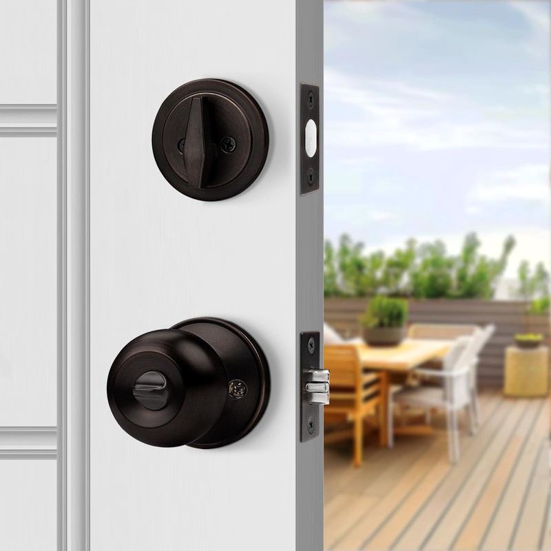 Probrico Oil Rubbed Bronze Door Knobs with Single Cylinder Deadbolts,
