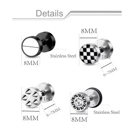 Ofeiyaa 15 Pairs Fake Gauge Earrings Stainless Steel CZ Barbell Cartilage Stu...