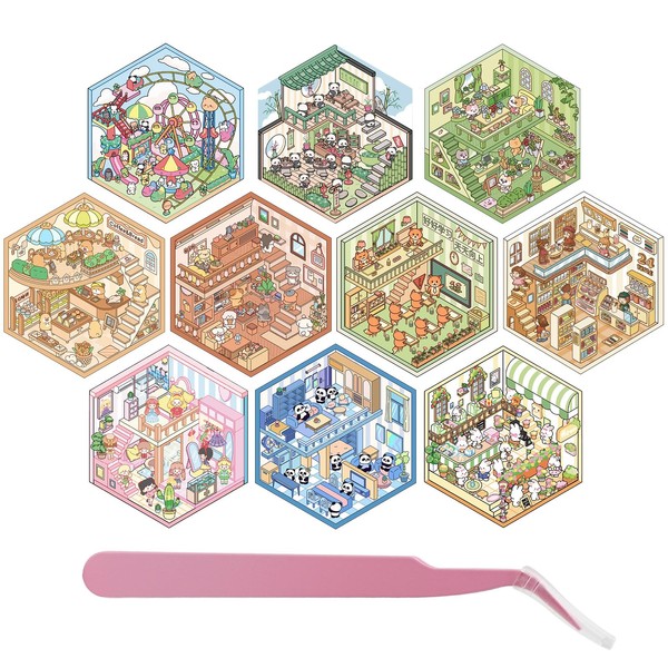 10 Sets 3D House Stickers Kit, 3D Miniature Scene Therapy