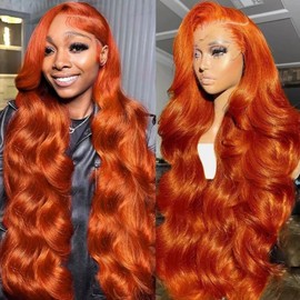 Ginger Orange 13x6 Body Wave Lace Front Wig 180 Density Pre Plucked 13x6 HD Transparent Lace Frontal Wigs #350 Colored Glueless Wigs For Women 24 Inch