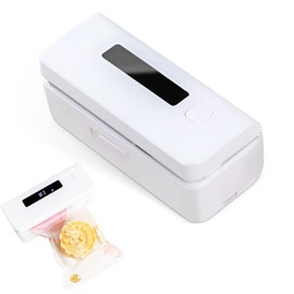 SAMIQU Mini Bag Sealer - Handheld Heat Sealer with Cutter, Digital Display, Wide Heat Strip - for Chip Bags, Plastic Bags, Snacks Food Storage - 2400mAh Rechargeable Resealer Machine