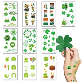 LANGFON 10 Sheets St. Patrick's Day Temporary Tattoos Leprechaun Shamrock Temporary Tattoo Sticker Waterproof Saint Patrick's Day Theme Fake Tattoo for Birthday Festival Irish St. Pat Party Supplies