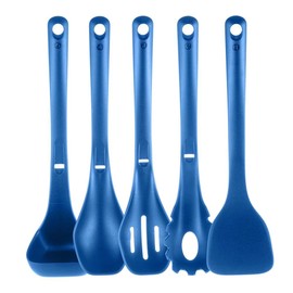 NutriChef Kitchen Cooking Utensils Set - Includes Solid Spatula, Pasta Fork, Solid Spoon, Slotted Spoon & Tool Seat, Works with Model: NCCWSTKBUL (Blue)