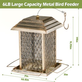 IWNTWY Bird Feeder, Heavy Duty Metal Bird Feeders for Outdoor Hanging, Extra Large Capacity Wild Birdfeeder Lantern Shape Hold 6 LB Seed, Easy to Fill