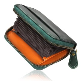 Honey&blue Women's Mini Wallet, Card Case, Bill Won't Break, Genuine Leather, Skimming Prevention, YKK Zipper, green (oil leather)