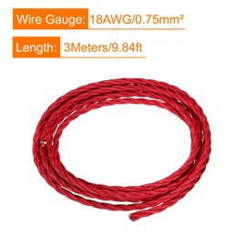 sourcing map Twisted Cloth Covered Wire 3 Core 18AWG 3.0m/9.84ft, Vintage Woven Fabric Electrical Cable for Pendant Light DIY Project,Burgundy