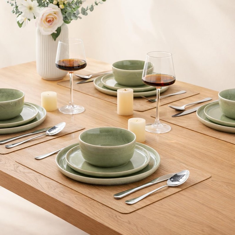AmorArc Stoneware Dinnerware Sets,Round Reactive Glaze Ceramic Plates and Bowls