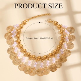 Gold Ankle Bracelets for Women with Tassel and Pear (2 pcs), Boho Anklets Ankle Chains Beaded Anklets for Women Adjustable Size Summer Beach Jewelry Gifts