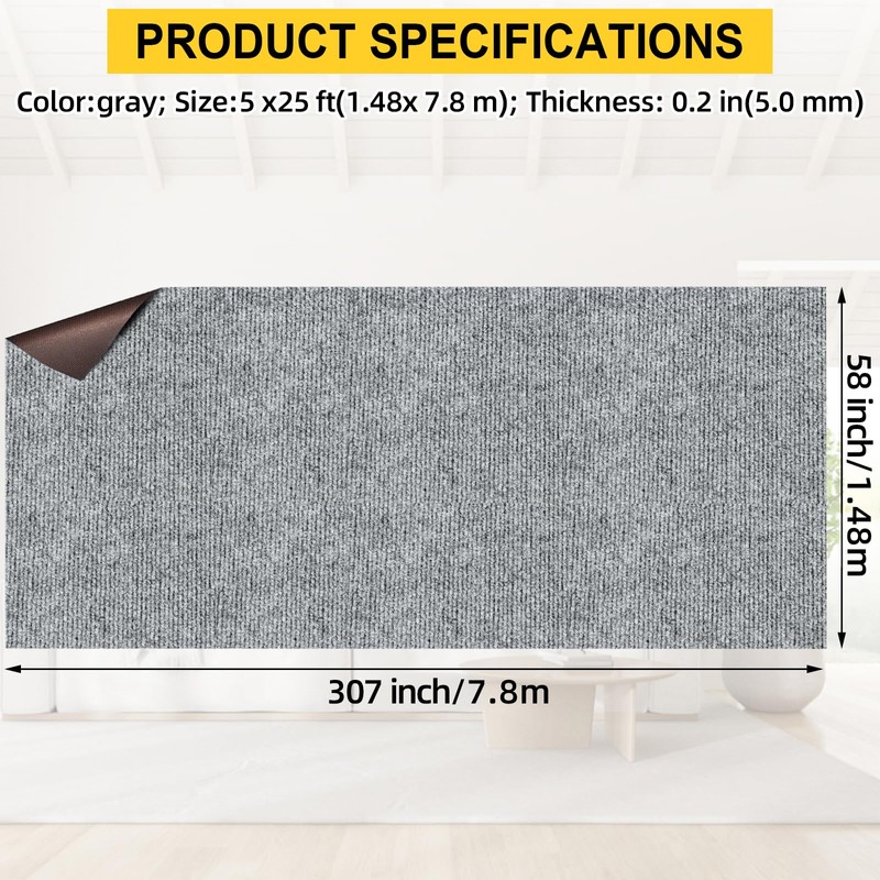 Grefinity Marine Carpet,5 FT x 25 FT Smoke Gray Indoor
