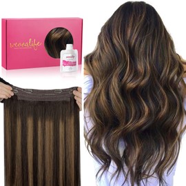 WENNALIFE Wire Hair Extensions (Increase 50% Lifespan) Real Human Hair 22 inch 120g Balayage Dark Brown to Chestnut Brown Remy Wire Hair Extensions Invisible Transparent Fish Line Real Hair Extensions