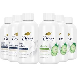 Dove Pack Variado De 6 Geles De Ducha Tamaño Viaje – Refrescante Pepino Y Té Verde + Hidratación Profunda, 24 Horas De Hidratación Renovadora Para Una