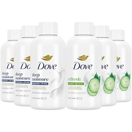 Dove Pack Variado De 6 Geles De Ducha Tamaño Viaje – Refrescante Pepino Y Té Verde + Hidratación Profunda, 24 Horas De Hidratación Renovadora Para Una