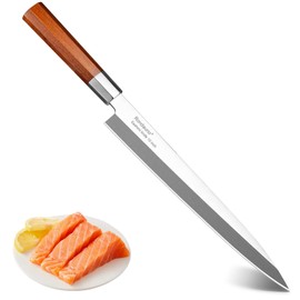 Rondauno Sashimi Knife Yanagiba Sushi Knife 10 inch Japanese High Carbon Stainless Steel for Precision Fish Slicing and Filleting with Ergonomic Wooden Handle