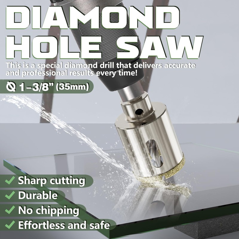 CSOOM 1-3/8"（35mm）Diamond Hole Saw with Center Drill Bit, One-Touch Positioning,