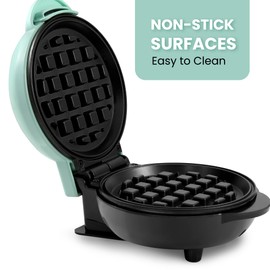 Elite Gourmet EWM013M# Electric Nonstick Mini Waffle Maker with 5-inch cooking surface, Belgian Waffles, Compact Design, Hash Browns, Keto, Snacks, Sandwich, Eggs, Easy to Clean, Blue