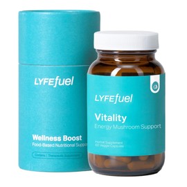 LyfeFuel Adaptogen Blend for Natural Energy & Vitality | Mushroom Supplement & Organic Herb Complex to Boost Stamina, Reduce Fatigue | Maca, Cordyceps, Reishi, Ginkgo, Rhodiola | 60 Vegan Capsules