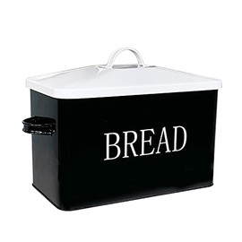 Vintage Metal Bread Bin-Countertop Space-Saving Bread Box For Kitchen Countertop-Extra Large Metal Bread boxes Farmhouse Style Bread Bin-Black with Silver Letters Storage Container