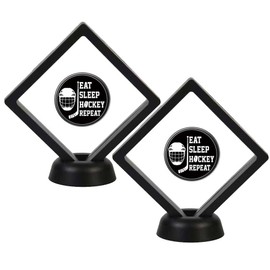 Lanxitown 2 PCS Clear Hockey Puck Display Case and 2 PCS Foam Hockey Pucks Ice Hockey Pucks Hockey Puck Holder Protection Box with Base Small Display Case Hockey Puck Case Display Cases