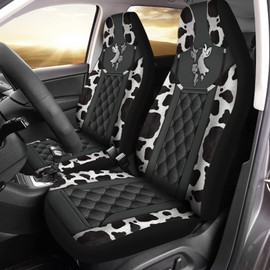 Salabomia Animal Cow Print Car Seat Cover, Stretchy Bucket Vehicles Seat Covers for 2 Front Seats Only, Breathable Auto Seat Cover Universal Fit for SUV Van Sedan Truck, Black and Grey