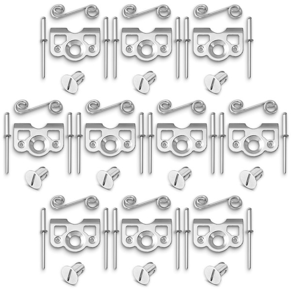 Tandefio 10 Pcs 1/4 Turn Quick Release Steel Slot Head Fasteners Button with Springs and Dimpled Tabs and 20 Rivets Quarter Turn Fasteners for Fastening Sheet Metal Door Panel, Silver