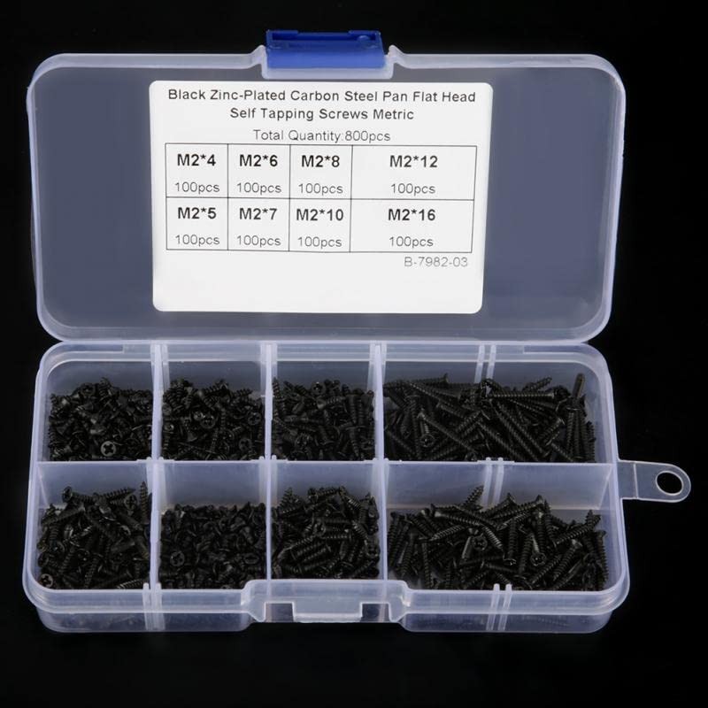 DIGISHUO 800Pcs M2 Kit Assorted Carbon-Steel Phillips Flat Head Self-Tapping