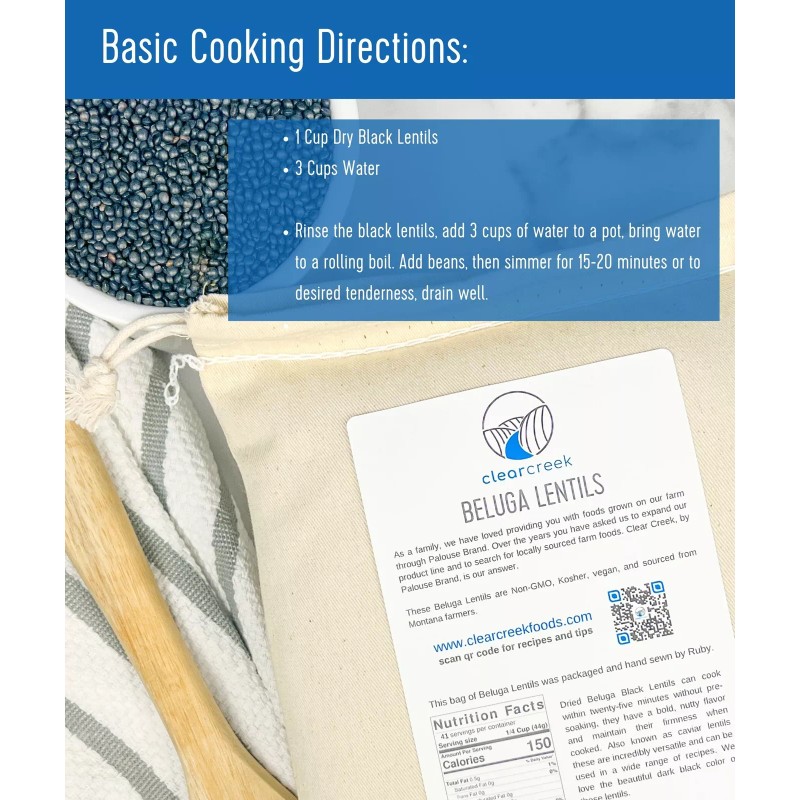 Clear Creek Black Beluga Lentils 4 lbs