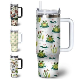 puhnhsv 30 oz Frog Tumbler with Handle and Straw, 30oz Insulated Stainless Frog Tumbler Coffee Travel Mugs Cup Water Bottle Frog Lovers Gifts for Women Girls