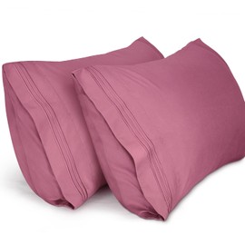 Lirex Mauve Pink Pillow Cases 2 pack, 1800 Thread Count Embroidered Queen (50x75 cm) Size Soft Brushed Microfiber Pillowcases, Machine Washable Wrinkle Free Breathable.