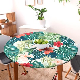 Round Tablecloth Flowers Round Fitted Tablecloth with Elastic Round Outdoor Table Cover Fitted Tablecloths for Round Tables Waterproof Reusable Table Cloth for Indoor and Outdoor