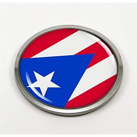 Flag of Puerto Rico | 3D Domed CAR Emblem Badge Sticker Chrome Plastic Round Bezel