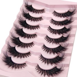 MIKIWI Wispy Strip Lashes Volume Faux Mink Eyelashes Cat Eye Lashes 7 Pairs False Eyelashes（M75）
