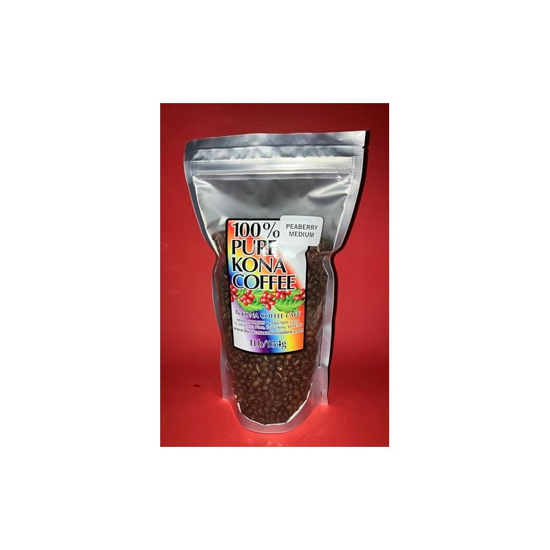 100% Kona Coffee Peaberry Medium Roast Whole Bean Coffee (low-acid)