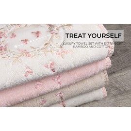 CONCETTI DI LUSSO Beyza Organic Cotton/Guipure Embroidered Luxury Towels - Soft and Washable Turkish Bath Towels for Hands, Face and Hair – Set of 4 in Gift Box - Multi-Color