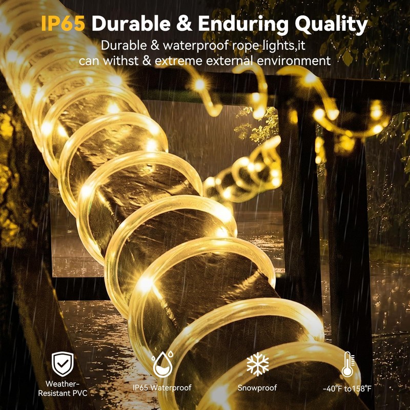 YULIANG Solar Rope Lights,66FT 200LED Solar String Lights Outdoor Waterproof