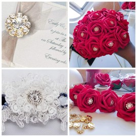 24 Pieces Rhinestone Button Gold Crystal Beads Rhinestone Flower Bridal Bouquet for Jewellery Making Wedding Decoration
