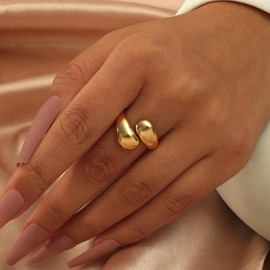 Gold Chunky Rings for Women Non Tarnish Gold Plated Rings Dainty Dome Teardrop Rings Gold Statement Ring Thick Spoon Rings Jewelry Birthday Gifts for Teen Girls