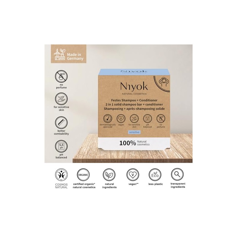 Niyok Natural Cosmetics - Champú sólido 2 en 1 +