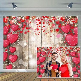 CYLYH 7x5ft Valentine's Day Backdrop Rustic Wood Backdrop Red Love Heart Valentine's Day Backdrops Photography Mother's Day Backdrops Party Bridal Shower Kid Birthday Party Decor Banner D517